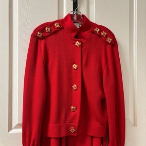 St John Separates Red Button-Up Cardigan, Walking Shorts and Skirt